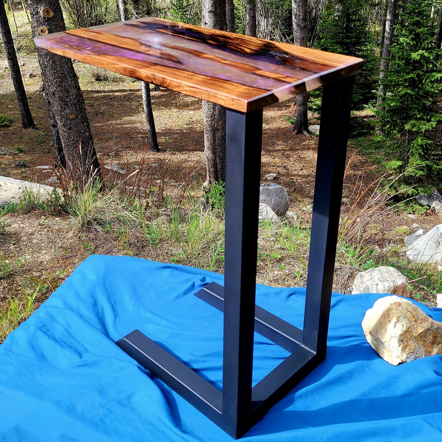Made to Order! Custom C-Side Table/Couch Table/Coffee Desk - American Black Walnut - Epoxy Resin Inlay