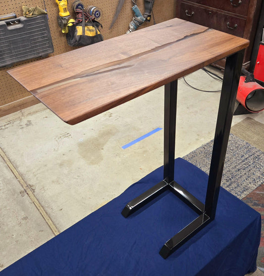 Clear Side Table - Handmade Real Steel & American Walnut with Ghost Copper epoxy