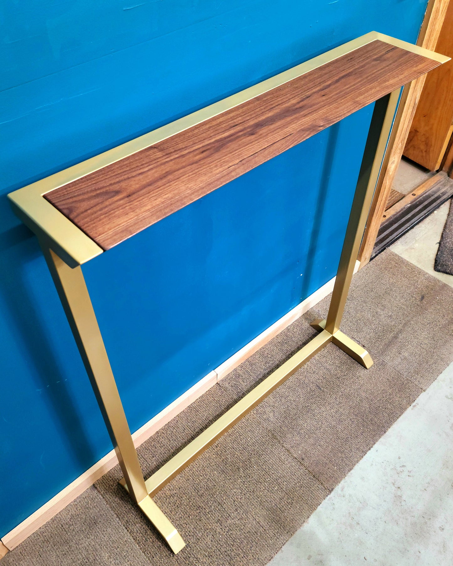 Made to Order! - Couch Table/Display Table - Walnut Wood Gold Base - Made to Order by hand in Colorado!