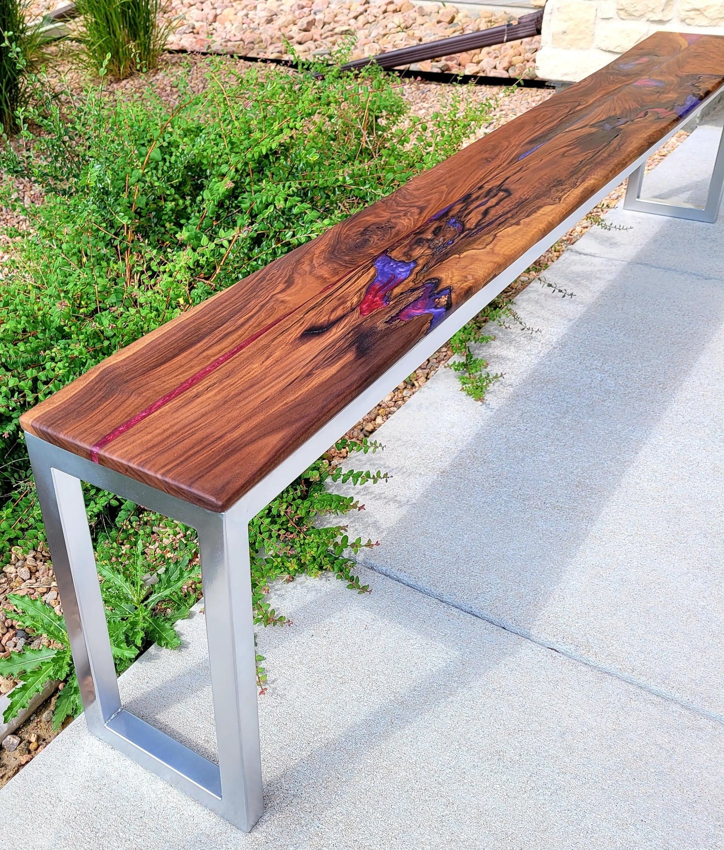 Made to Order - Purple Rain & Savage Red - Oversized Indoor/Outdoor Bench - Plant Table