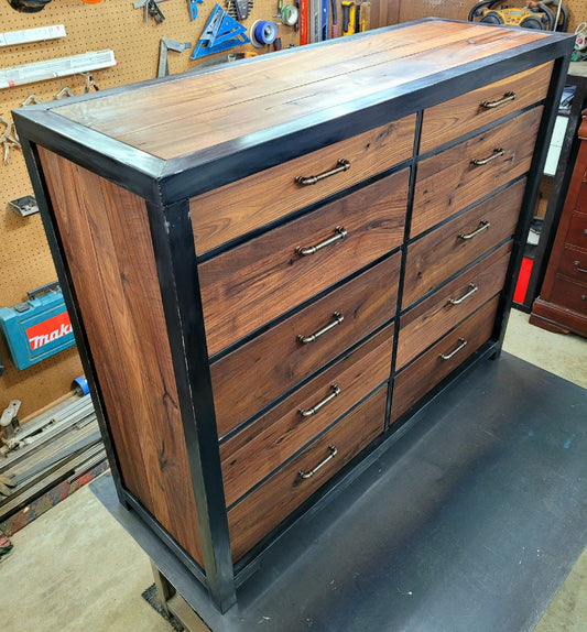 Steampunk Dresser with Ten Drawers - Home Furnishings - Bedroom Furniture - Solid Wood
