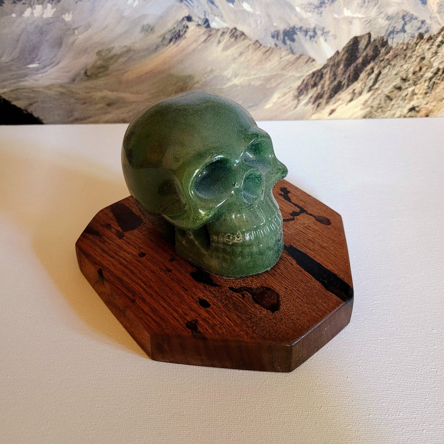Halloween Decor - Green Skull with Display Base