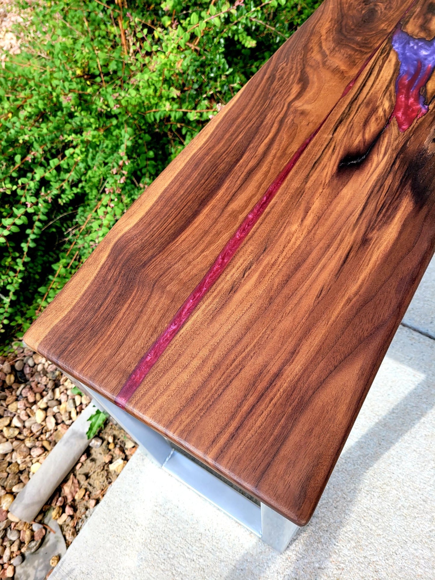 Made to Order - Purple Rain & Savage Red - Oversized Indoor/Outdoor Bench - Plant Table