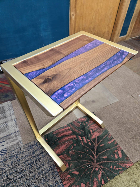C-Side Table - Handmade Real Steel & American Walnut with Kamenbudokai epoxy