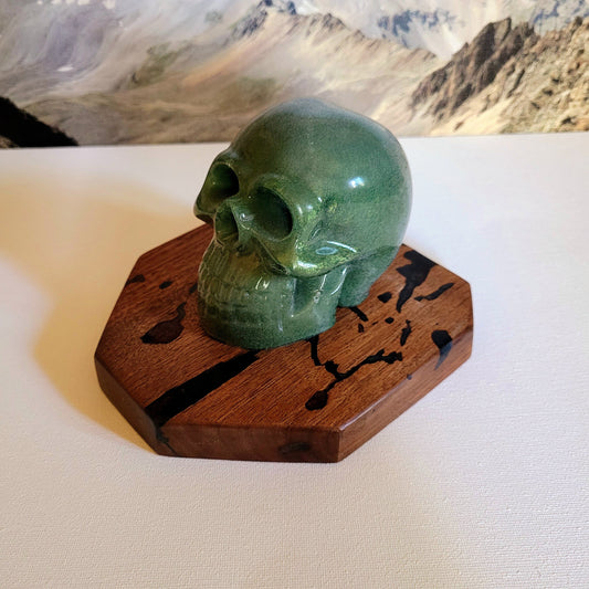 Halloween Decor - Green Skull with Display Base