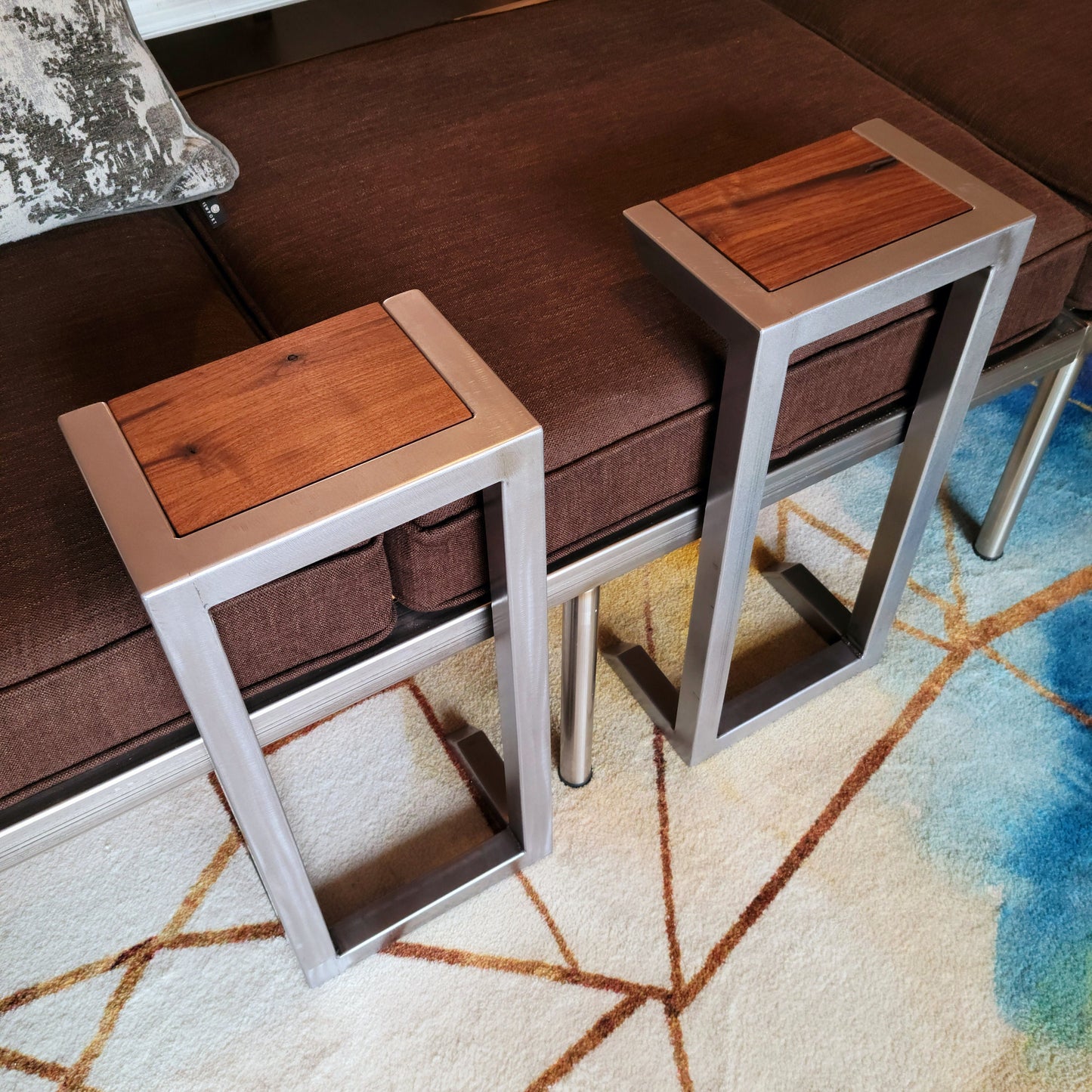 Modern C-Side Table - Made to Order - Real Metal & American Black Walnut Wood