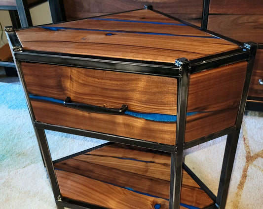 Custom Order Corner Table - 100% Handmade in Colorado - Black Walnut - Epoxy Inlay - Single Drawer